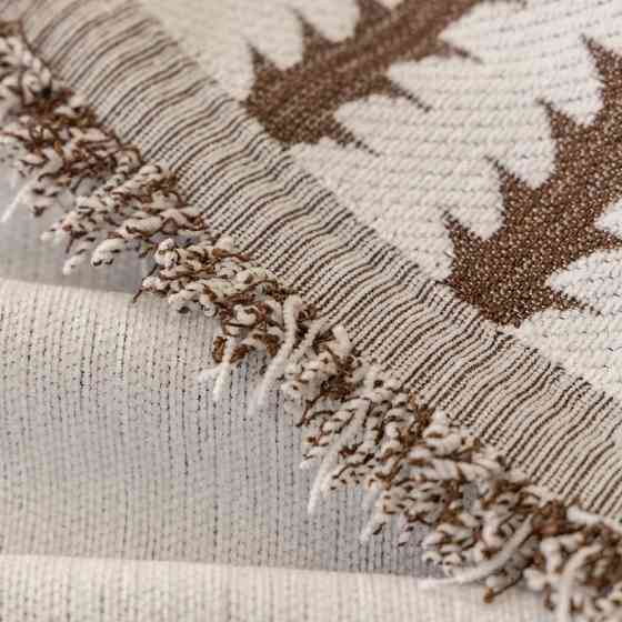 Плед покрывало для дивана и кровати,чехол накидка для мягкой мебели 180х230 см,бело-коричневый с узором Каменец-Подольский