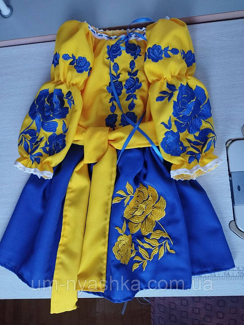 Плаття вишиванка синьо-жовтий для дівчинки "Прапор-троянда" Кривий Ріг - фото 1