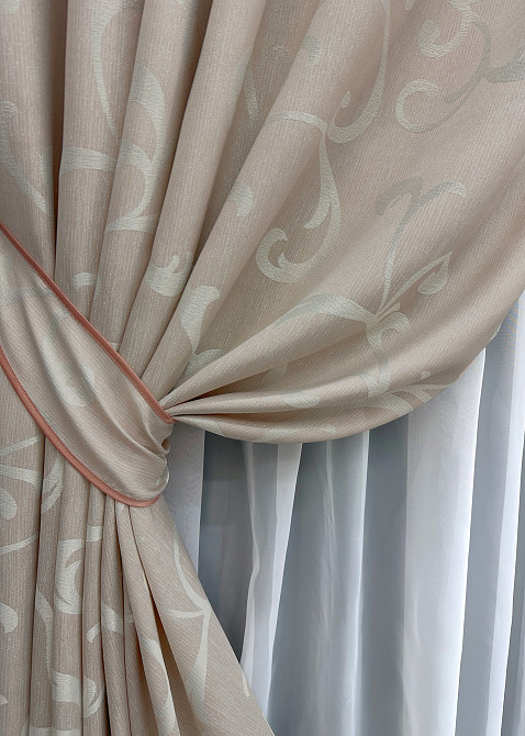 Комплект готовых штор VR-Textil Жаккард Allure № 1613ш Пудровый 150х270 см 2 шт (33-0551) Киев - изображение 5