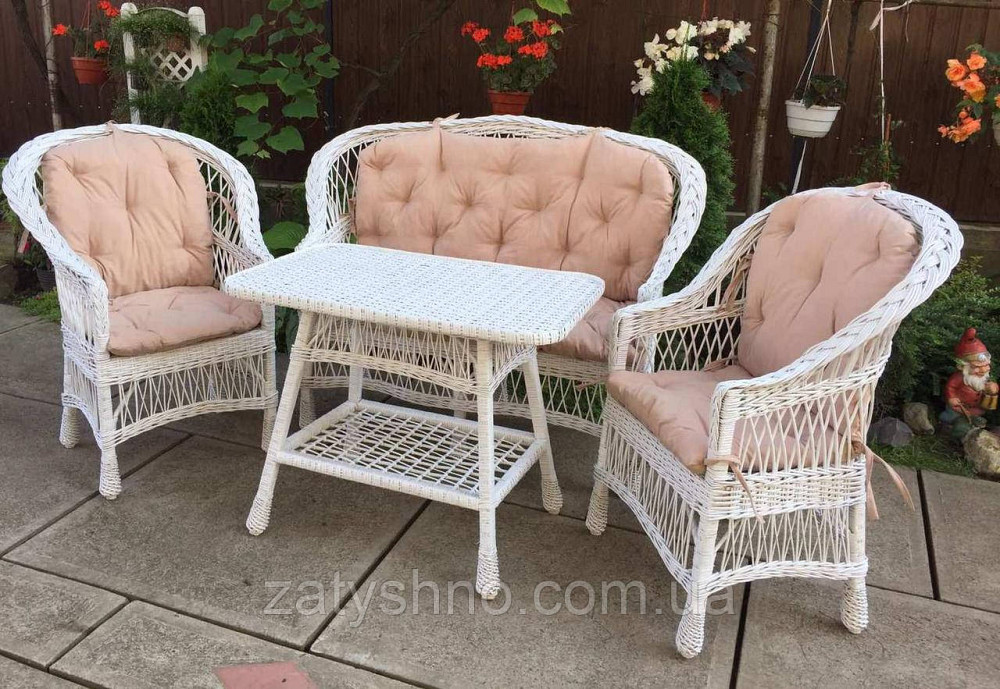 Плетеная мебель с накидками|  Комплект плетеной белой мебели  с диваном | мебель из лозы в беседку Киев - изображение 1