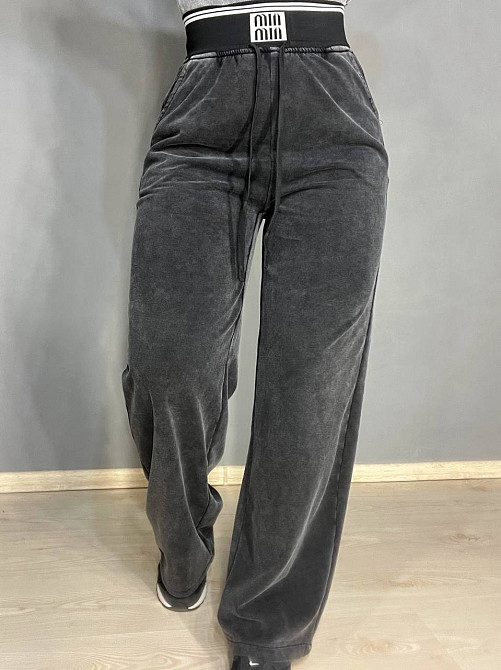 Брюки женские Yimeite 512 палаццо широкие трикотажные вареные дай талия на резинке черные, черный, 30 Киев - изображение 15