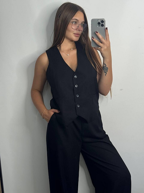 Льняной костюм-тройка в классическом стиле Черный XS-S Харьков - изображение 3