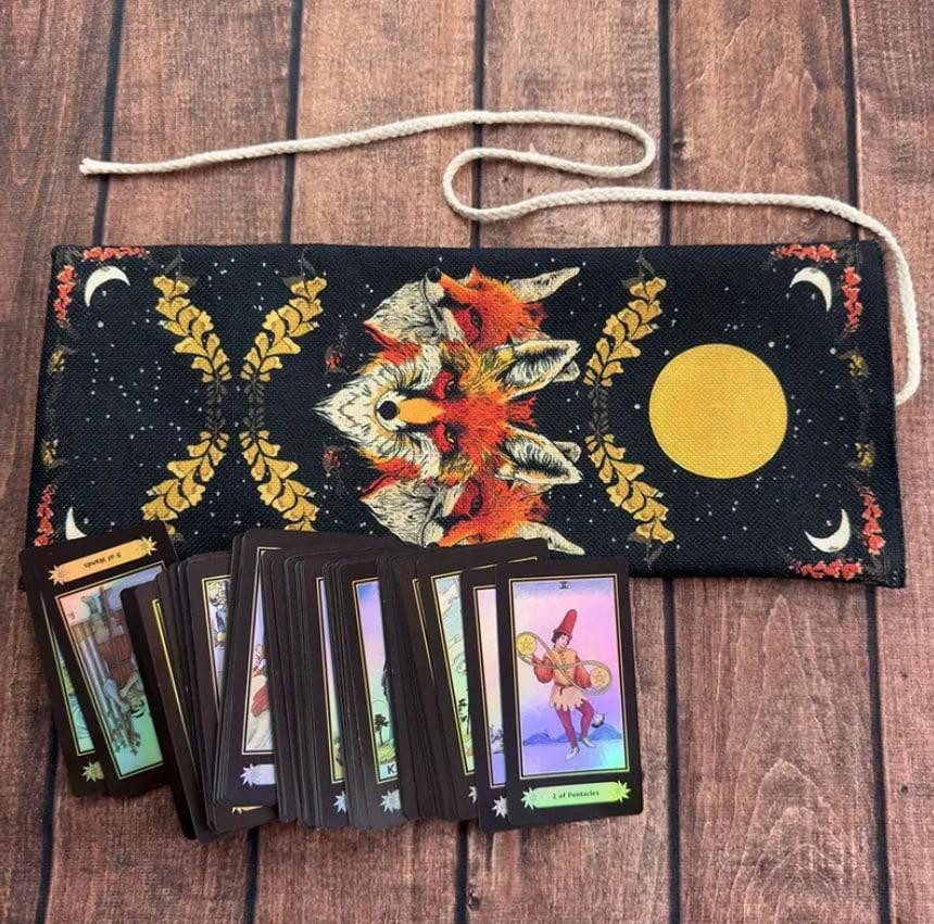 Сумка для хранения карт Таро 38×17 см с лисами и лунными символами — футляр для рун и карт Киев - изображение 1