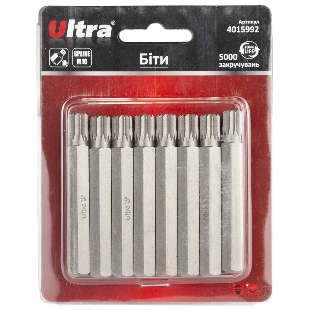 Ultra Биты Spline M10×75мм 10мм 8шт S2 (блистер) ULTRA (4015992) Київ - фото 1