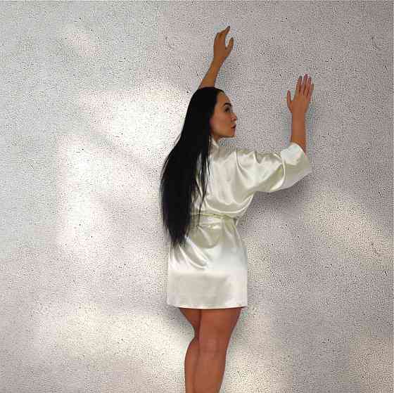 Комплект атласный халат и ночнушка Молочный XS Харьков