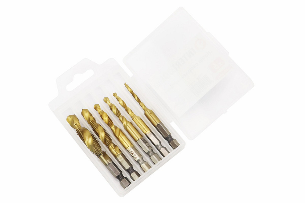Набір свердл-мітчиків по металу 6шт M3X0,5/M4X0,7/M5X0,8/M6X1,0/M8X1,25/M10X1,5мм HSS SD-5841 Київ - фото 1
