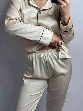 Комплект шовковий трійка сорочка з шортами і штанами Молочний XL Харків