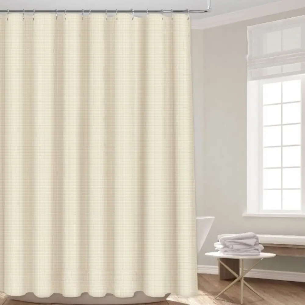 Набор шторка для ванной и душа 178x183 см,двойная штора с подкладкой для ванной с крючками,бежевая с узором Каменец-Подольский - изображение 2