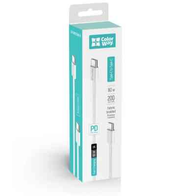 Дата кабель USB-C to USB-C 2.0m (braided cotton) (PD Fast Charging 60W) 3.0А grey ColorWay (CW-CBPDCC068-GR) Вінниця