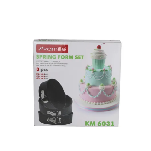 Набір роз'ємних форм для випікання 3шт (24/26/28*6,5см) вуглецева сталь (блакитний,беж) 6031 KAMILLE Житомир - фото 7