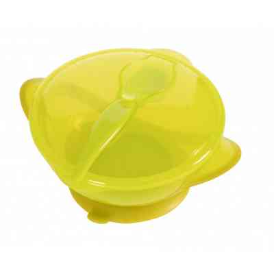 Набор детской посуды Baby Team Тарелка на присоске с крышкой и ложкой 290 мл (6002_зеленый) Винница