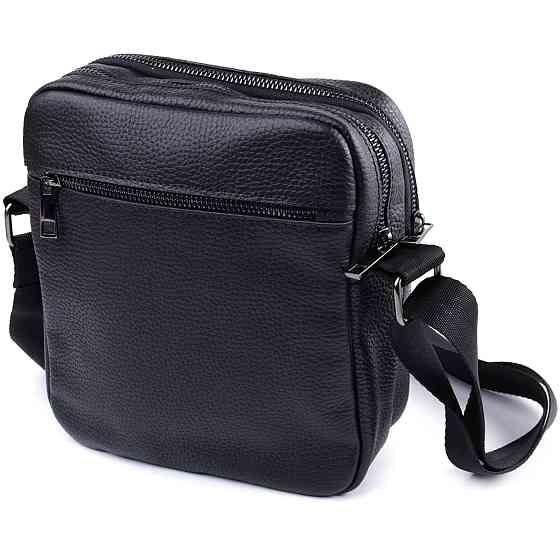 Чоловіча сумка месенджер із зернистої натуральної шкіри Shvigel 22847 Чорна Київ