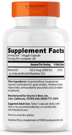 Вітамін Д3 (2500 МО) веган Doctors Best Vitamin D3 60 капс Київ