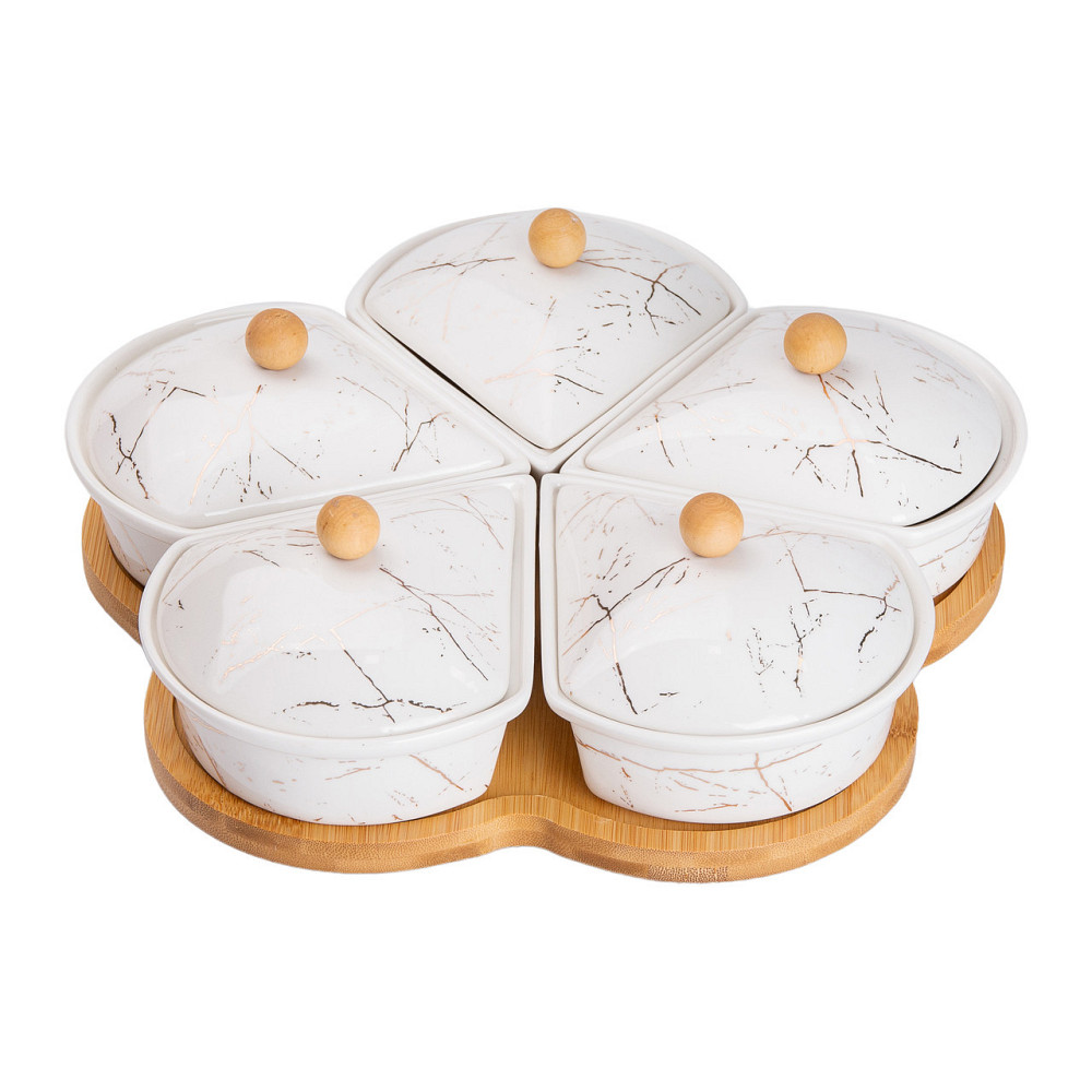 Вращающаяся менажница из фарфора, 5 секций, белая Киев - изображение 2