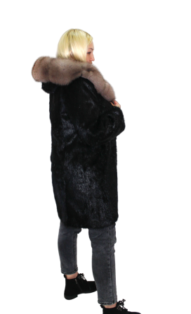 Шуба женская из стриженой нутрии и соболя с капюшоном р 50 длина 90см Харьков