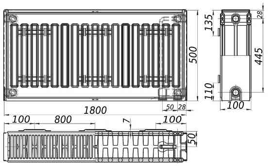 Радіатор сталевий 22/500х1800 низ-справа/бок KALITE (без клапана OUTER) (000031550) Київ
