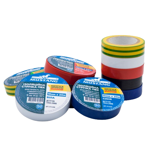 Ізоляційна стрічка ПВХ 15мм*10м 150мкм жовто/зелена Мустанг Житомир