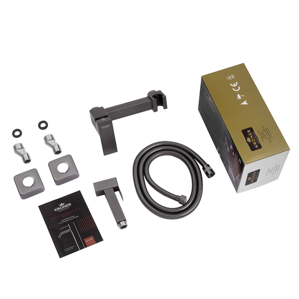 Набір для гігієнічного душу зі змішувачем Kroner KRP Edelstahl Kubus — PVD052 Київ - фото 8