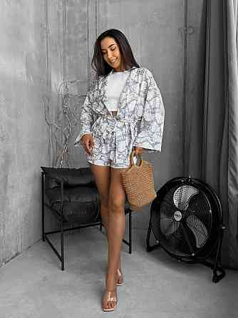 Женский летний принтованный костюм двойка: рубашка-кимоно и шорты софт 46/48 Одесса