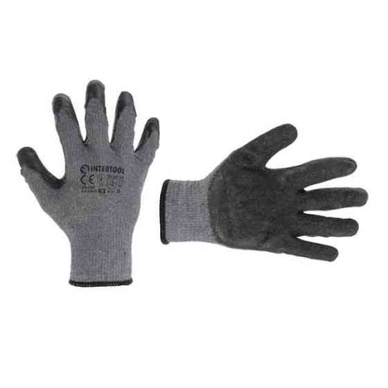 Рукавичка трикотажна з покриттям з чорного спіненого латексу, бавовняна, сіра, 10