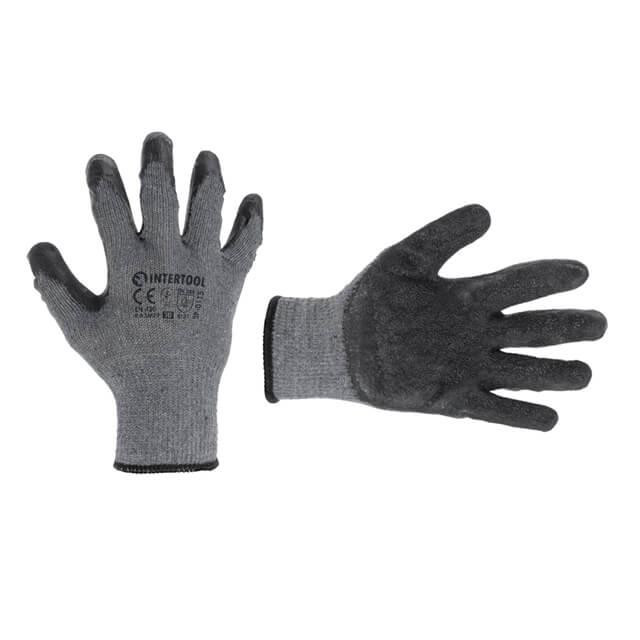Рукавичка трикотажна з покриттям з чорного спіненого латексу, бавовняна, сіра, 10