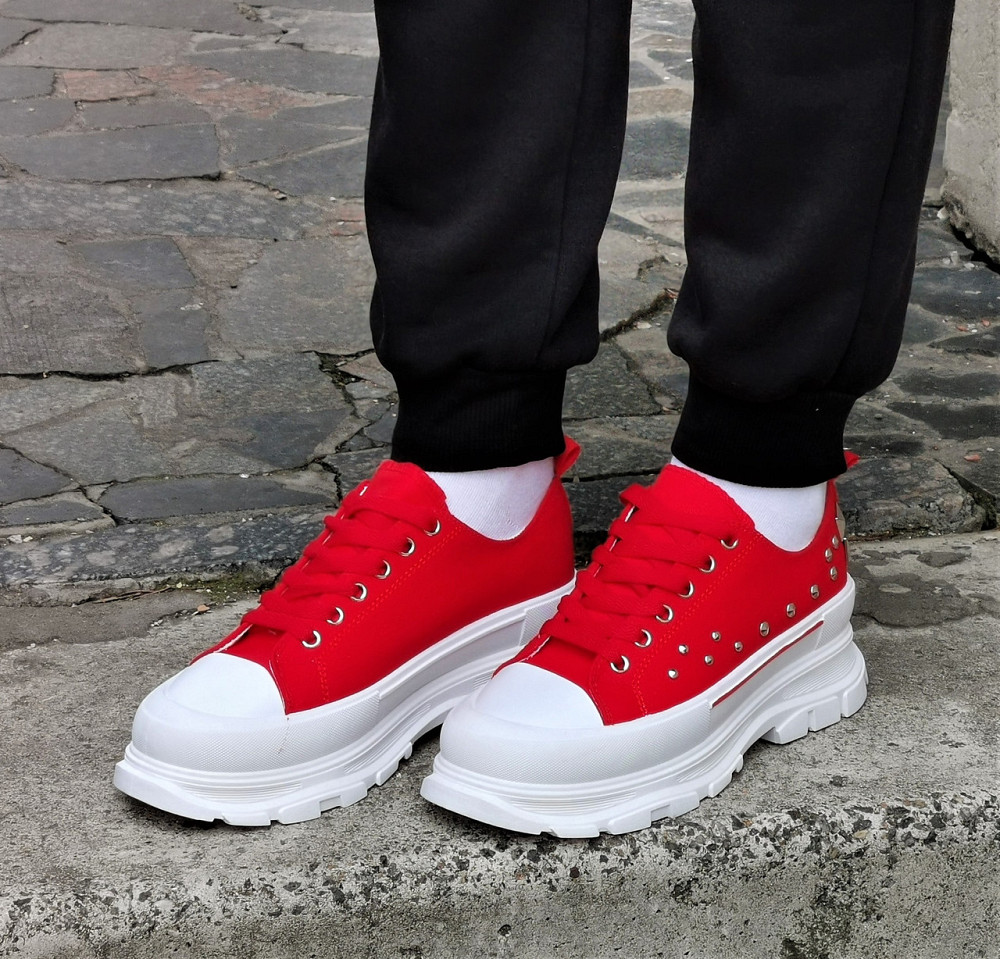 Женские Кроссовки Кеды на Танкетке Красные Слипоны Мокасины на Платформе (размеры: 36,37,38,39) - 33-3 Днепр - изображение 5