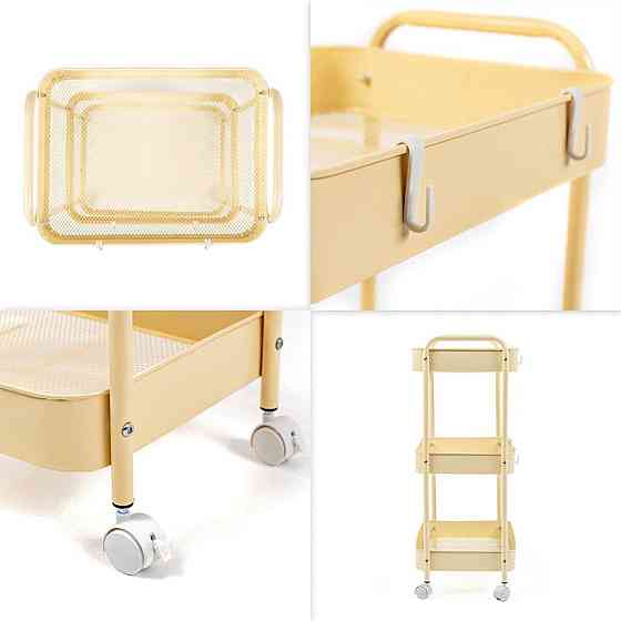 Этажерка мобильная трехъярусная универсальная из металла 45х30х78см Кремовая SW-00002113 Днепр