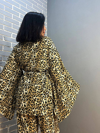 Костюм жіночий My fashion 1675 кімоно з поясом широкі брюки на резинці леопардовий принт one size ко Одеса - фото 9