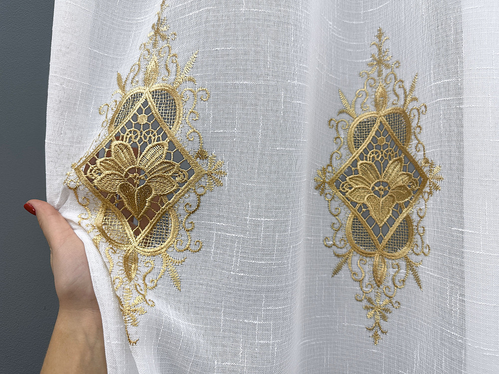 Тюль VR-Textil 1803т Льон з мереживом Білий з золотистим 300х250 см (42-1309) Київ - фото 14