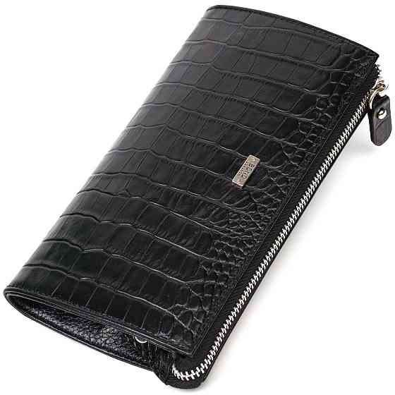 Місткий чоловічий клатч із натуральної шкіри з тисненням під крокодила BOND 22049 Чорний Київ