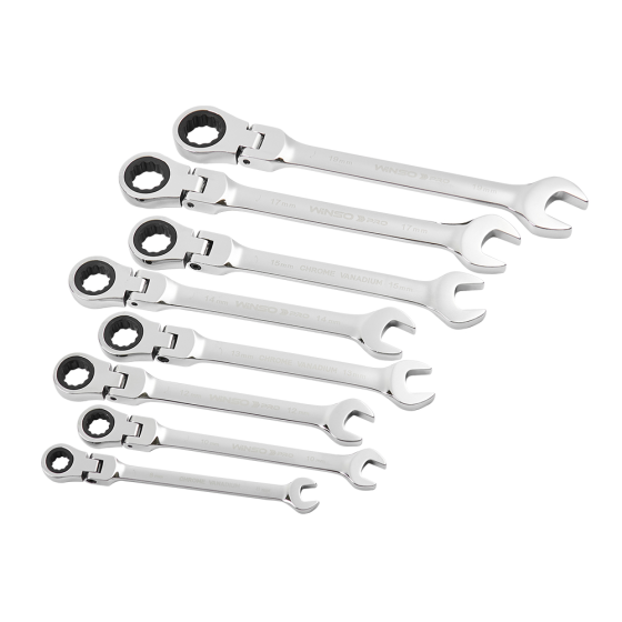 Набор комбинированных ключей с трещоткой и карданом WINSO PRO Cr-V, 8 шт (8–19 мм), в пластиковом держателе Киев