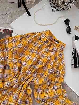 Женская базовая оверсайз рубашка в клетку Желтый Одесса