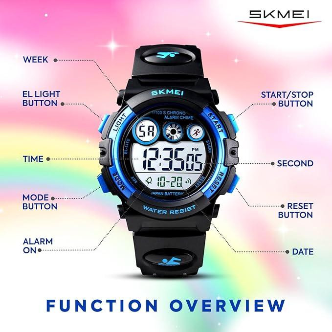 Детские электронные спортивные часы Skmei, водонепроницаемый, LED подсветка, секундомер, черные стильные часы Киев - изображение 3
