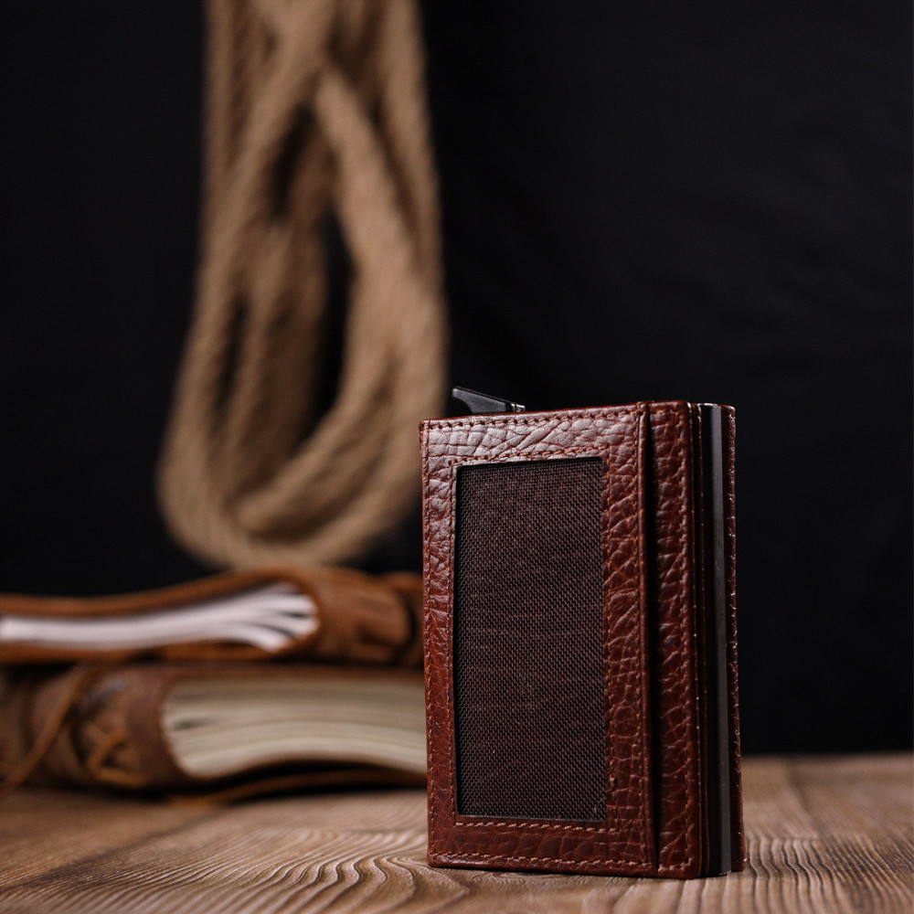 Візитниця з натуральної крупнозернистої шкіри KARYA 20979 Коричневий Київ - фото 10