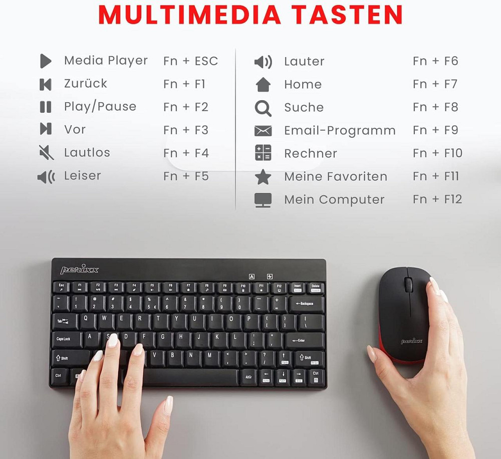 Набор клавиатура и мышь Perixx Periduo-712/804 черный беспроводной 2.4GHz QWERTZ nano‑ресивер 1000 DPI мини Киев - изображение 4