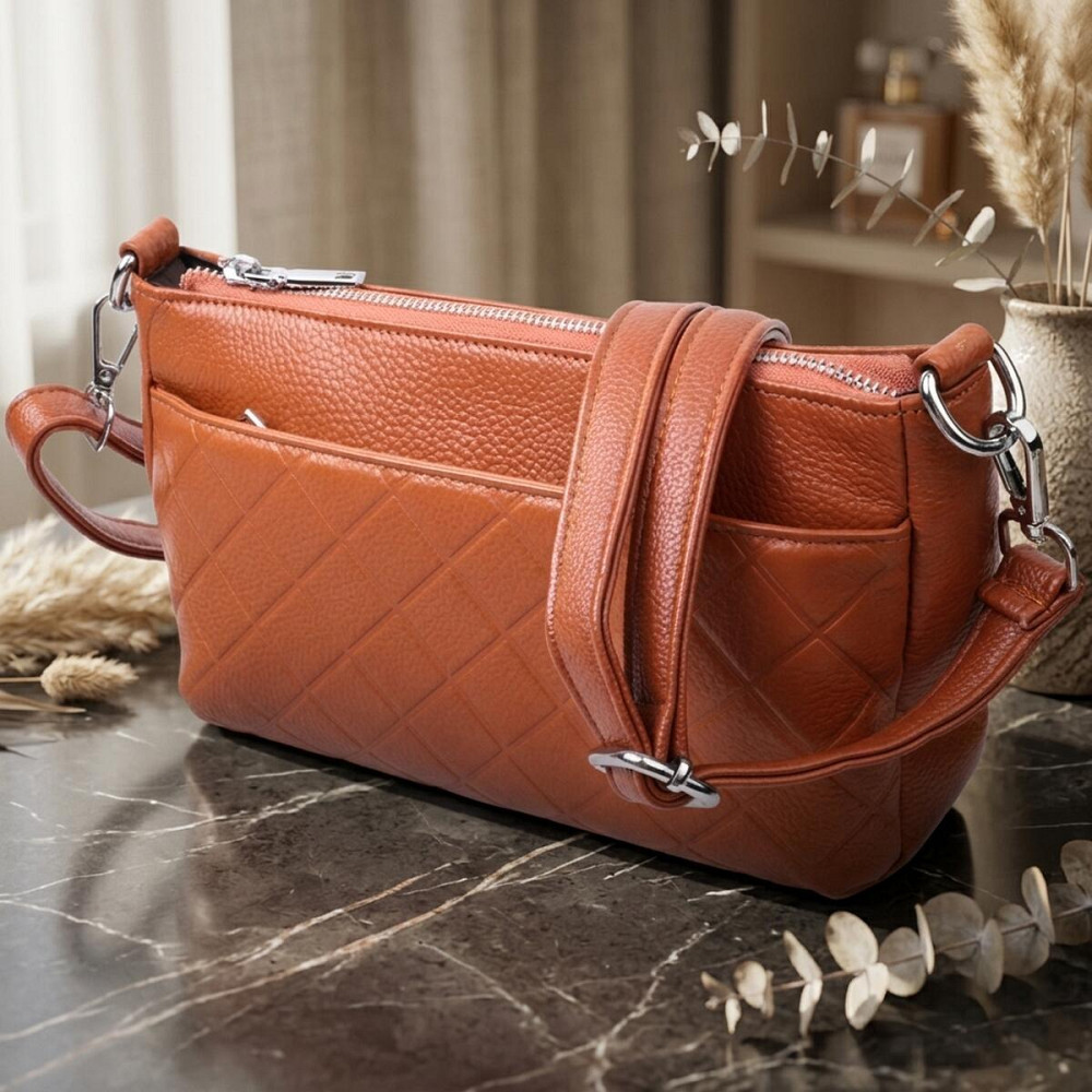 Сумка для женщин среднего размера на три отделения из натуральной кожи Vintage 22804 Рыжий Киев - изображение 14