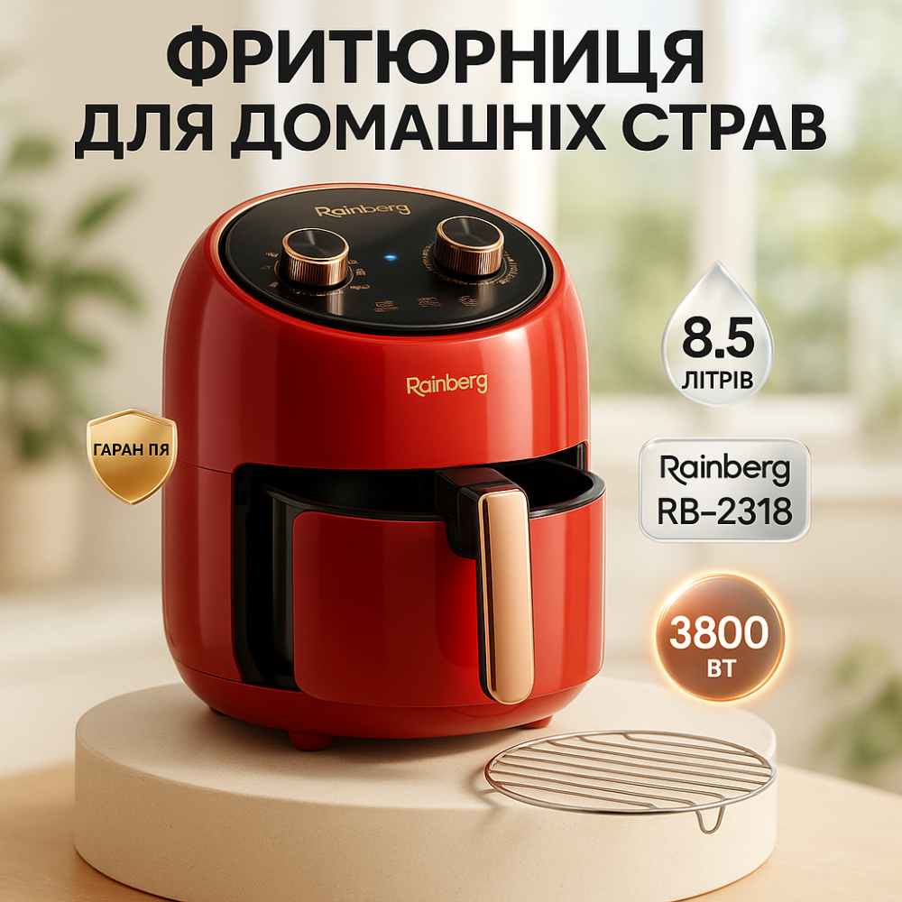 Электро Фритюрница безмасляная Rainberg RB-2318 3800Вт с съёмной корзиной 8.5л до 30 мин Red PS-69 Львов - изображение 15