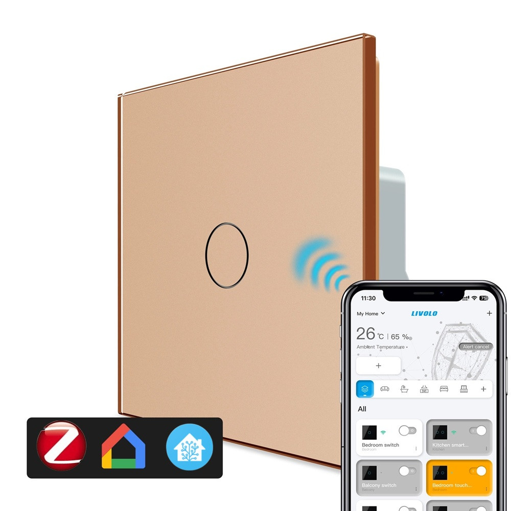 LIVOLO Розумний сенсорний прохідний/перехресний ZigBee вимикач 1 сенсор Livolo золото скло (VL- Коломыя - изображение 2