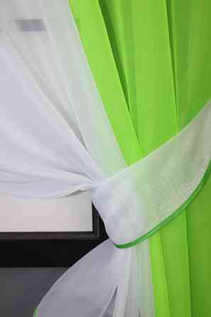 Кухонные шторы VR-Textil № 017к комбинированные с подвязками неоново-салатовый с белым 265х170 см (52-0742) Киев