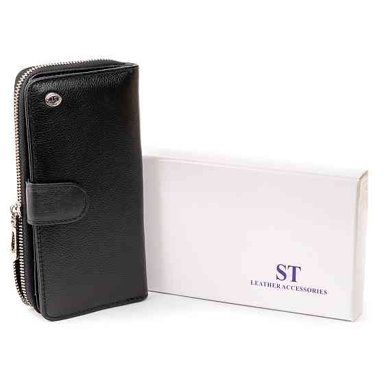 Вертикальный вместительный кошелек из кожи унисекс ST Leather 19300 Черный Киев