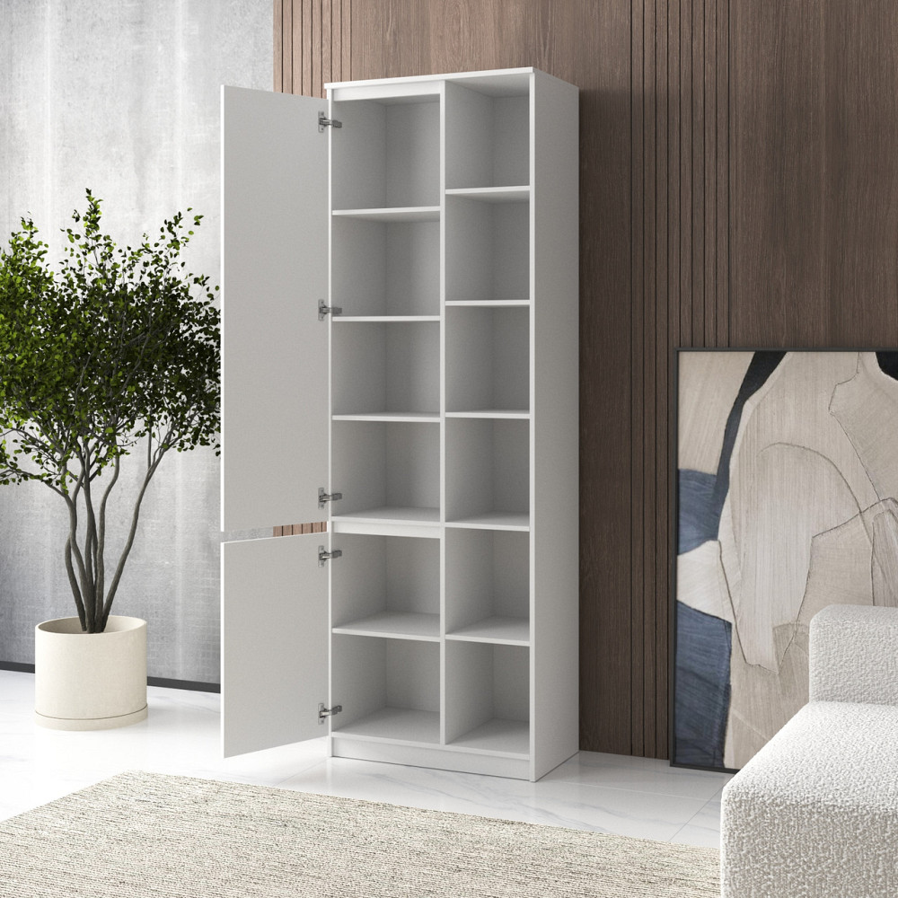 Шкаф для книг VAYS, пенал с полками R-27 Антрацит-Белые планки Львов - изображение 2