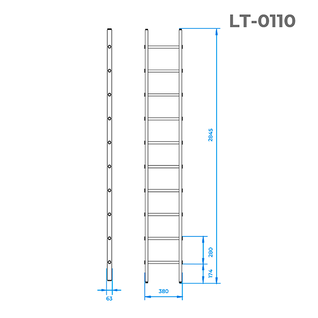 Драбина алюмінієва приставна, 10 сходів, 2,84 м, 150 кг INTERTOOL LT-0110 Київ - фото 2