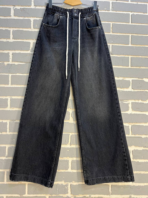 Джинси жіночі Vonnavi 412-241 палаццо вільні від стегна резинка на талії шнурок, чорний, 25, 25, 67 см, 96 см Київ - фото 12