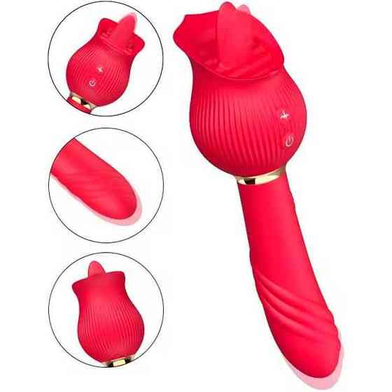 Двосторонній вібратор із язиком для клітора та точки G 24 режими вібратори Червоний Вінниця