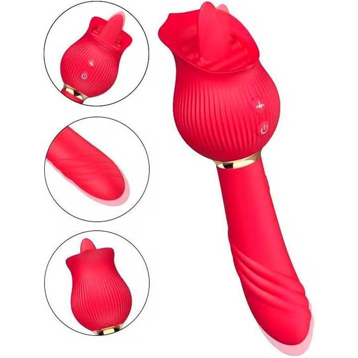 Двосторонній вібратор із язиком для клітора та точки G 24 режими вібратори Червоний Вінниця - фото 4