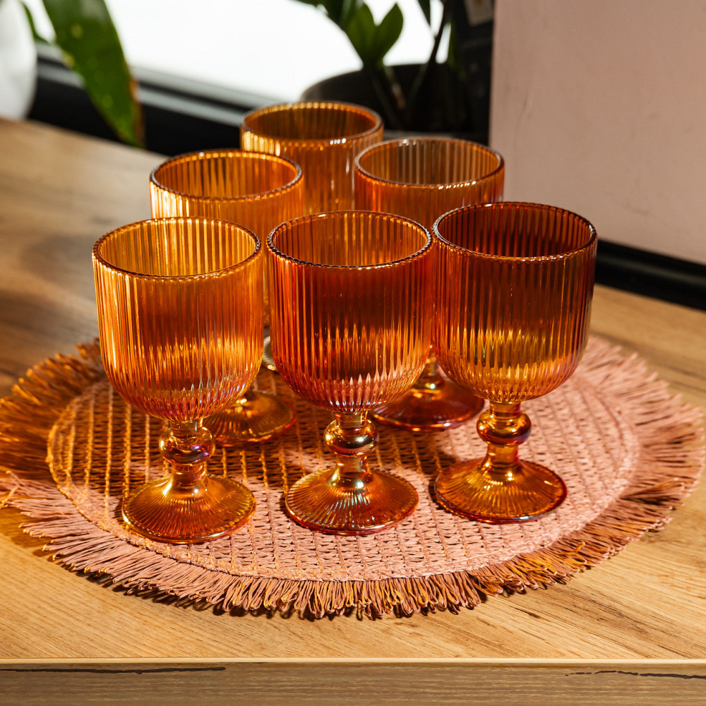 Набір келихів для вина 6 штук 240 мл на ніжці скляні Бурштиновий Yiwu HP-19-209 Київ - фото 3