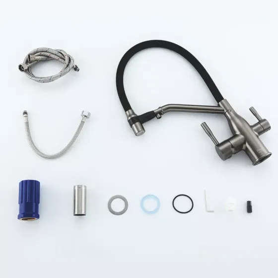 Змішувач для кухні під фільтр Frap F4397-9 з гнучким виливом, графіт/чорний Київ