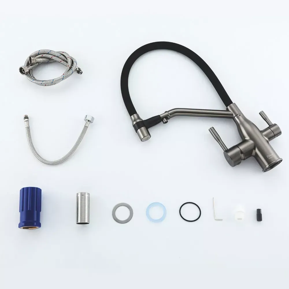 Смеситель для кухни под фильтр Frap F4397-9 с гибким изливом, графит/черный Киев - изображение 5