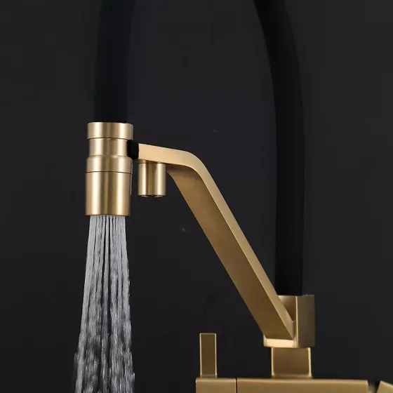 Змішувач для кухні під фільтр GAPPO G4395-63 з гнучким виливом, золото сатин/чорний Київ