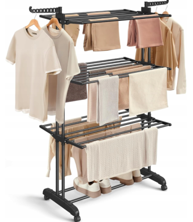 Складная вертикальная сушилка для белья (72 × 64 × 170 см) 3 уровня + 1 для обуви, Черная Киев